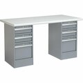 Global Industrial 72 x 30 Pedestal Workbench, 6 Drawers, Plastic Laminate Safety Edge, Gray 607637